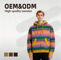 Men's Autumn Winter Thick Breathable Long-Sleeved Hooded Top Cardigan New Color Striped Zipper Button Decoration Loose