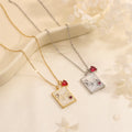 Hot Sale Marble Grain Enamel Mama Necklace Iced Out Cubic Zircon Square Heart Mama Pendant Necklace for Mother's Day Gift
