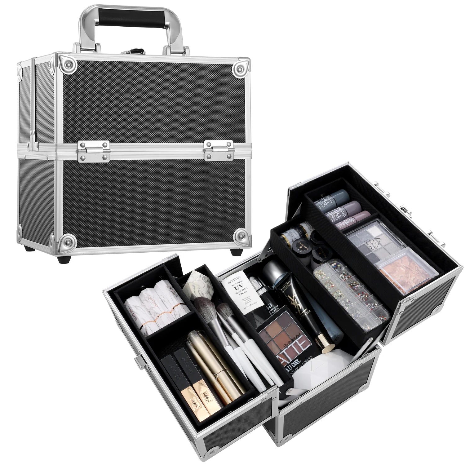 Custom Logo Portable Lightweight Traveler Makeup Case Aluminum Suitcases Open Closure Large Capacity Water Resistant Nail