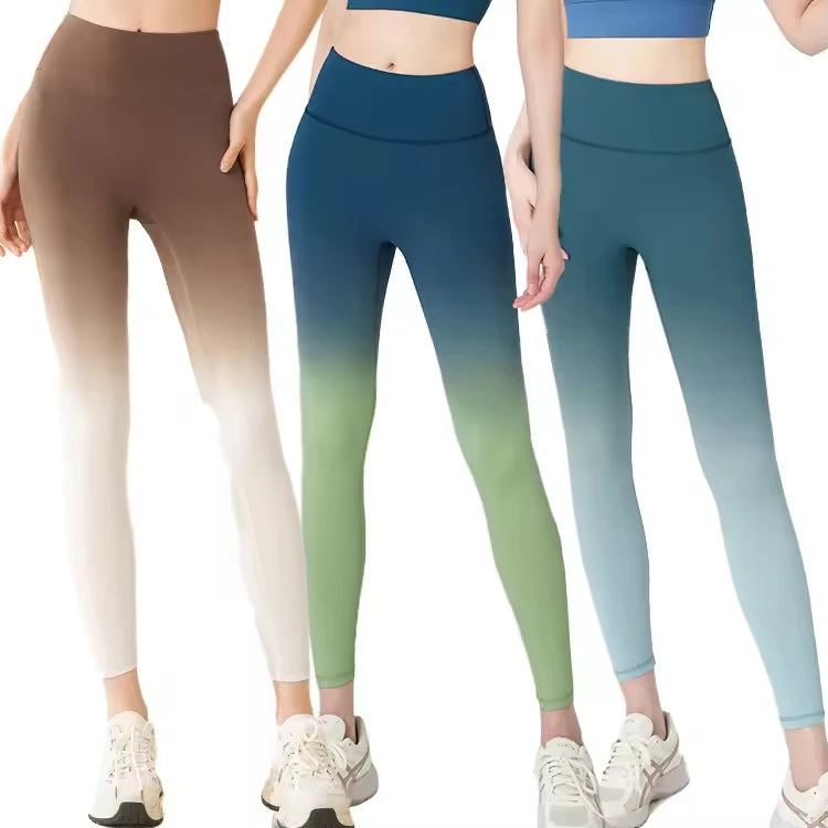 Soft High Waist Gradient Nylon Yoga Pants for Women Custom Logo Comfortable Casual Lounge Trousers Solid Elastic Waist
