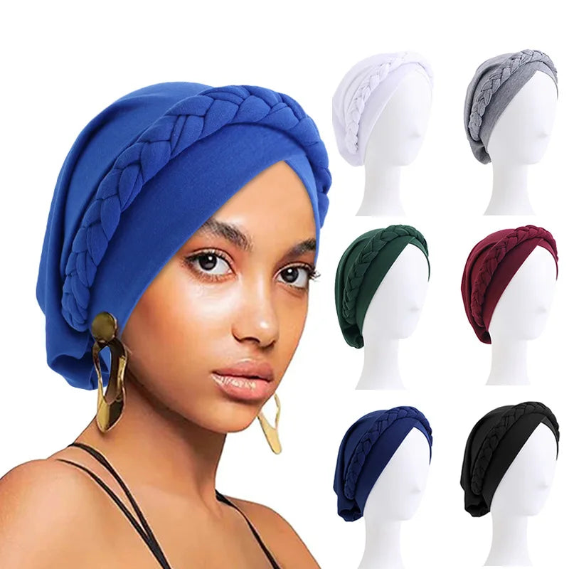 African Women Turban Caps Beanie Twist Headscarf Pre-Tied Double Twisted Braid Hair Cover Wrap Hat Chemo Cancer Cap