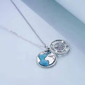 Fashion Jewelry 925 Sterling Silver Zircon Hollow Compass Enamel World Map Charm Necklace