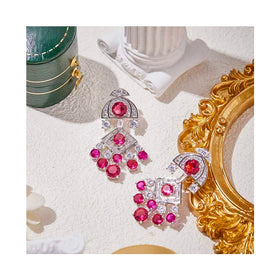 925 Silver Needle Celebrity Red Ruby Zirconia Earrings French Retro Luxury Design Earrings for Wedding Party