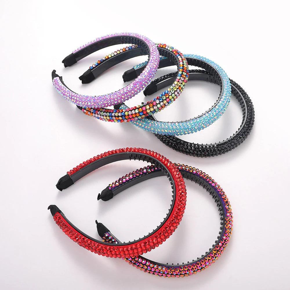 Korean Full Diamond Crystal Hair Hoop Luxury Baroque Hair Band Accessories Womens Rhinestone Wide Brim Sponge Bling Headbands