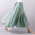 Literary Maxi Size A-line Cotton Linen Skirt Long Casual Double Layer Solid Color Plus Size Elegant Skirt