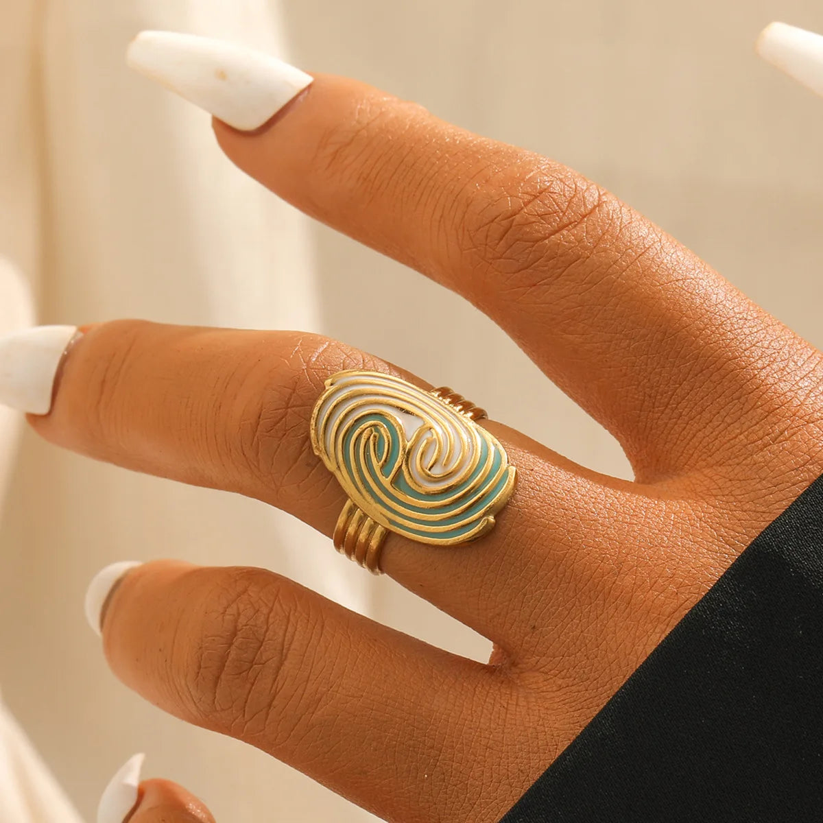 Beimai OEM Ring Colored Oil Drop Fingerprint Shape Stainless Steel Open Adjustable Ring