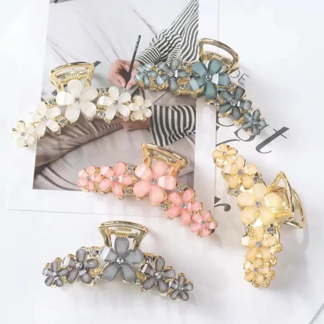 B.PHNE Hair Accessories Hollow Out Daisy Flower Crystal Metal Hair Claw Clips for Women