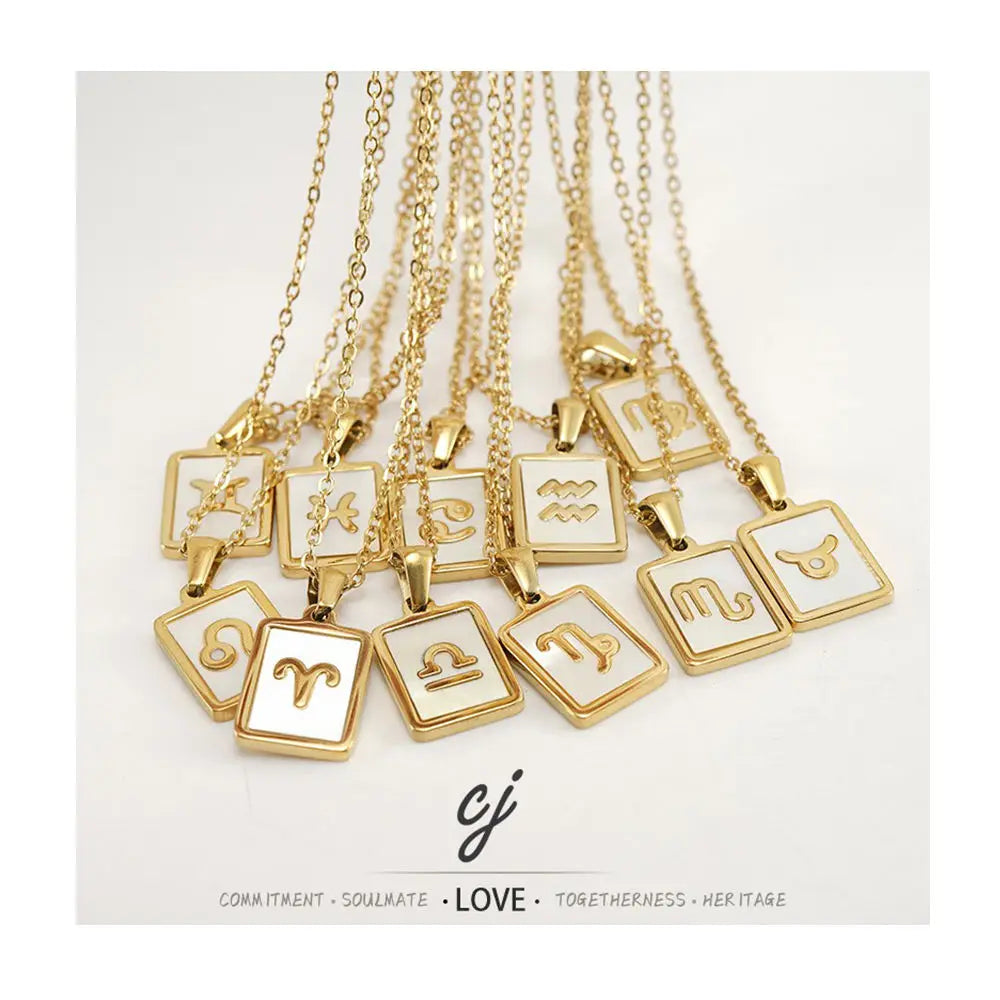 Carline Fashion Natural Shell 18K Gold Plated Stainless Steel Jewelry Necklace Charms Star Sign Necklace Pendants for Necklace