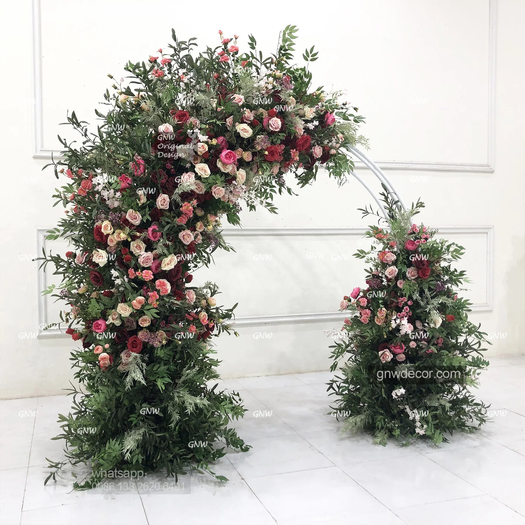 GNW 2024 Supplies Fluffy High Simulation Wedding Flower Arch Party Decoration Entrance Arch for Wedding Backdrop