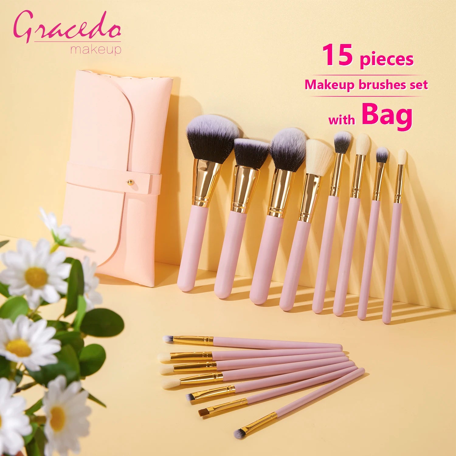 Gracedo Makeup Tools Vegan Brushes Soft Private Label Professional pink Handle Makeup Brush Set Custom logo