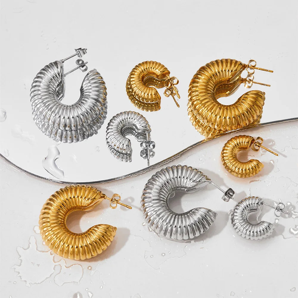Classic Design Sense Circle Geometric Thread CC Earrings Stainless Steel Hollow Twist Earrings Vacuum Furnace Classic