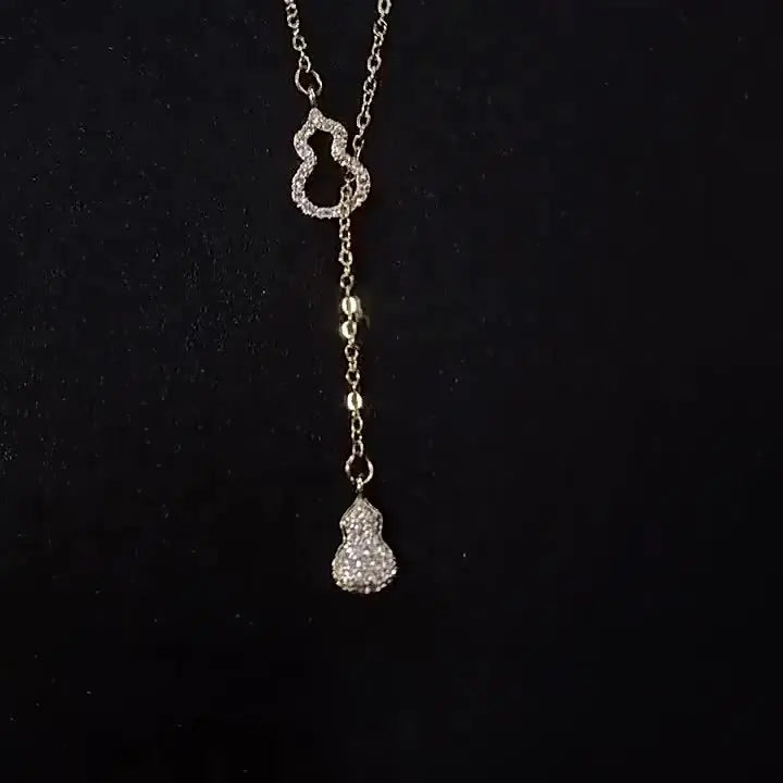 Calabash Pendant Necklace Women's Luxury Full Rhinestone Hollowed-out Clavicle Chain Tassel Necklaces