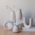Shaped Creative Hydroponic Ceramic Vase Decoration Plain Burnt Flower Arrangement Geometric Crafts White Vase