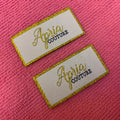 Luxury Brand Name Glitter Gold Woven Labellaser Cut Soft Clothing Label With Gold Frame