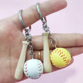 Promotion Gift Wood Bat Leather Ball Baseball Keychain Accessories for Key Bag