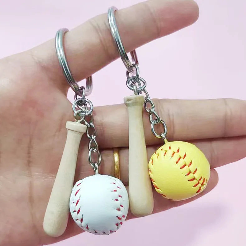 Promotion Gift Wood Bat Leather Ball Baseball Keychain Accessories for Key Bag