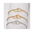 New Trendy 18K PVD Plated Interlocking Bracelet Stainless Steel Double Love Heart Bracelet for Women Jewelry