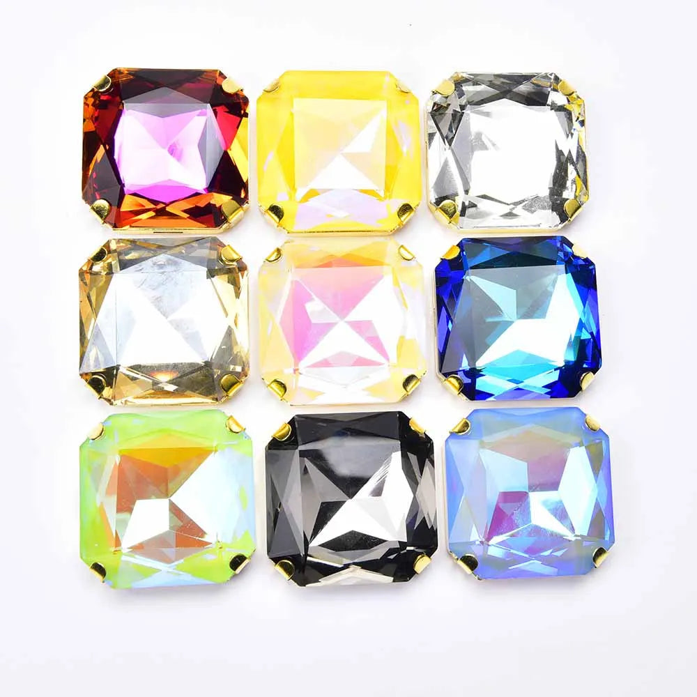 JFS009 Fancy Sapphire Color Octagonal Square Crystal Stone With Claw Setting for Jewelry Beads Crystal Finding