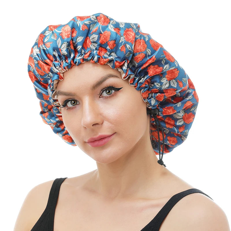 Wholesale Custom Logo Hair Accessories Satin Bonnet Adjustable Double Layer Silky Sleeping Hats Head Cover for Women