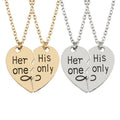 Her One His Only Two Petal Mosaic Heart Pendant Necklace Valentine'S Day Gift Accessories Alloy Necklace