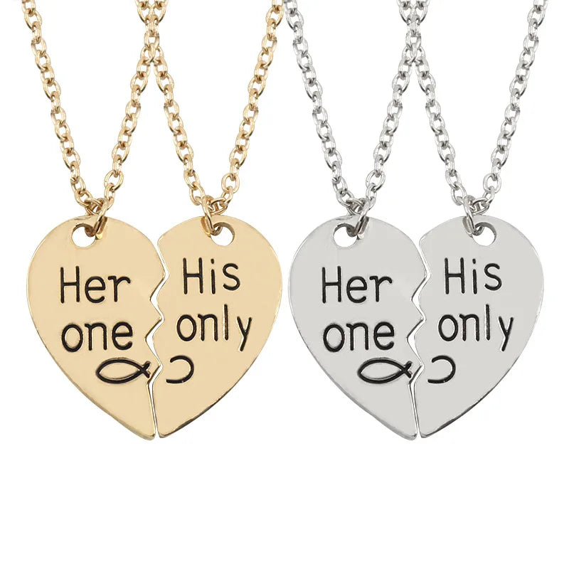 Her One His Only Two Petal Mosaic Heart Pendant Necklace Valentine'S Day Gift Accessories Alloy Necklace