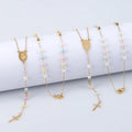 Delicate 20 Inch Simulated Pearl Beaded Chain Cross Virgin Mary Rosary V Necklace for Women Teen Girls