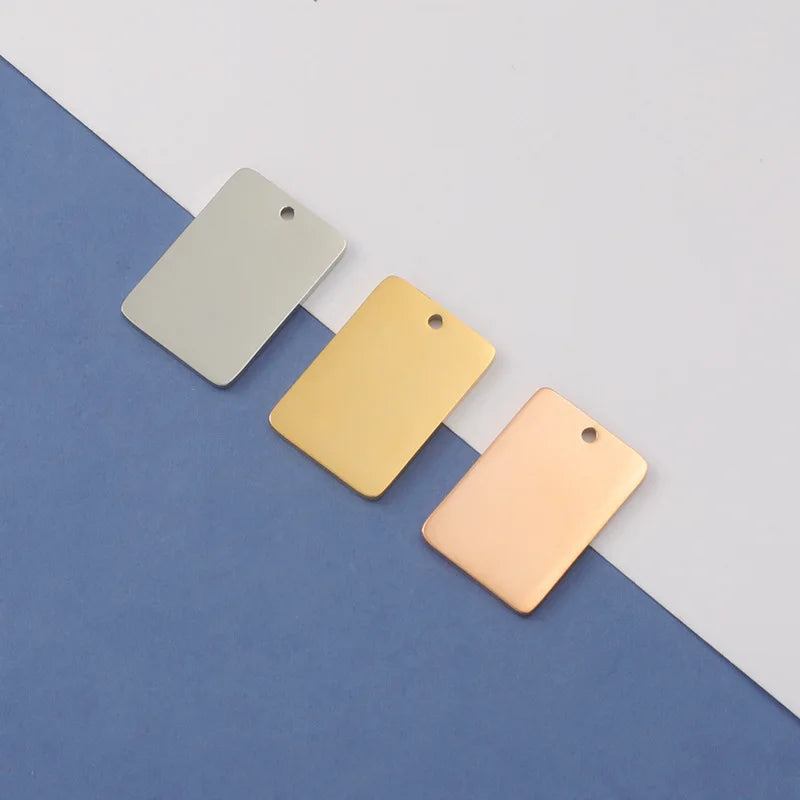Rectangle Shaped Stainless Steel Dog Tags 15*22mm Silver / Gold / Rose Gold Blanks Tag with Custom Laser Engraving logo