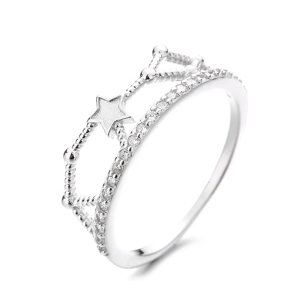 925 Sterling Silver Ring Female Star Shaped Design Fashion Jewelry Anniversary Gift Ring