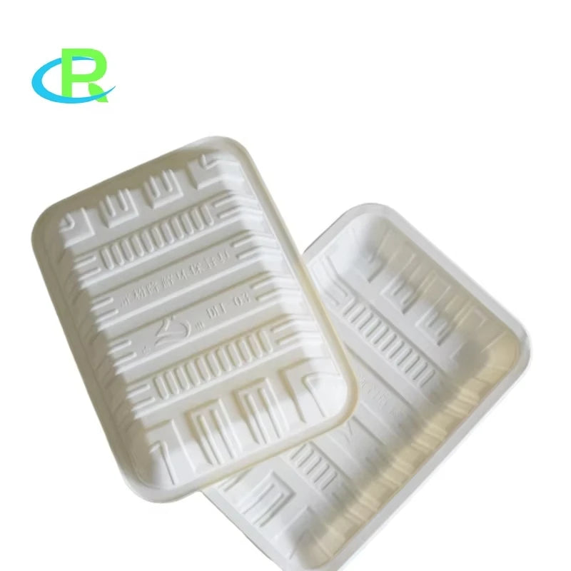 White Corn Starch Large Tray  Environmental Protection Biodegradable Cornstarch Rectangle Trays Food Tray