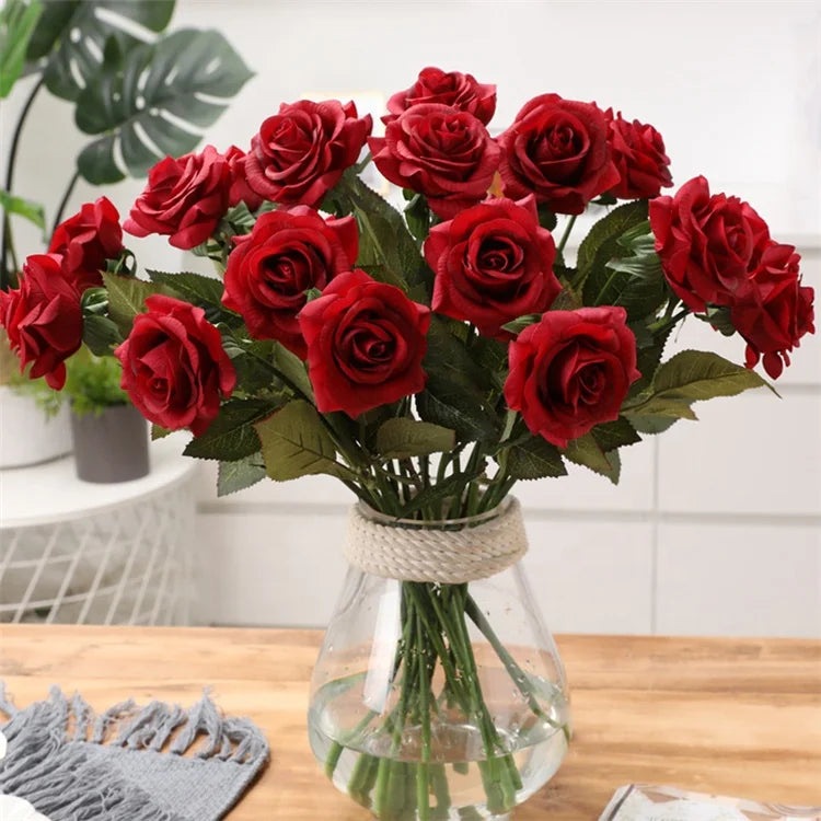 M009 Wholesale Artificial Silk Roses Wedding Red Pink White Flowers with Real Touch Latex Home Decor 50 Pcs Minimum Order
