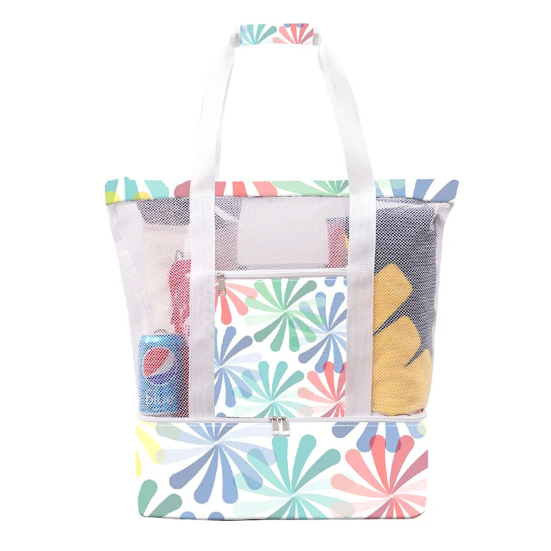 Outdoor Summer Travel Large Capacity Mesh Pool Beach Tote Cooler Bag For Men Women