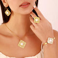 2024 New 4pcs Stainless Steel Square Pearl Jewelry Set Necklace Bangle Earrings Ring 18k Gold Plated Tarnish Free Set for Women