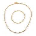 JH Wholesale Golden Hematite Women Jewelry 4mm Hematite Freshwater Pearl Necklace BraceletSet