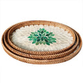 Creative Hand Woven Natural Kitchen Serving Rattan Shell Tray Storage Oval Rattan Tray for Food