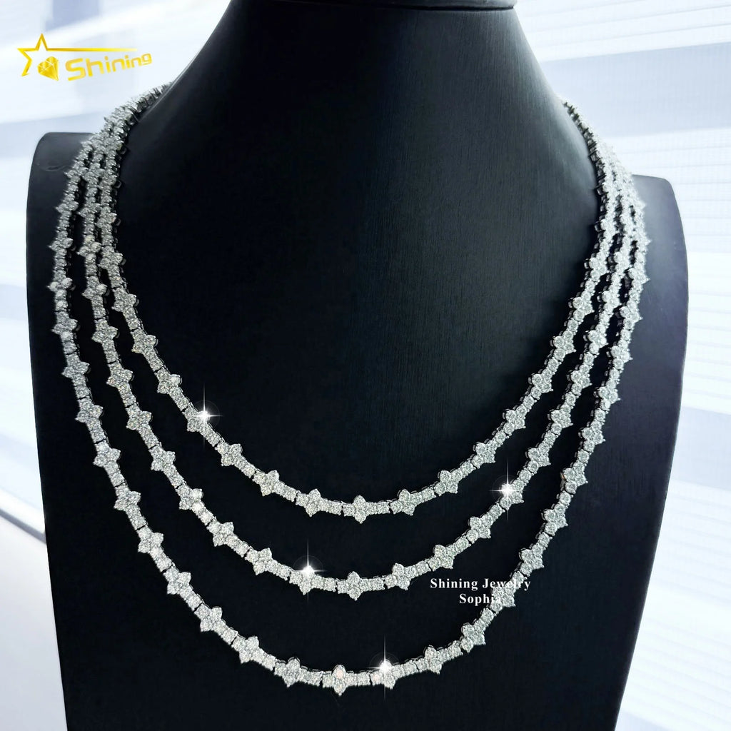 Hot Selling Hip Hop Moissanite Chokers Necklace S925 Silver Gold Plated 3mm VVS Moissanite Cross Tennis Chain