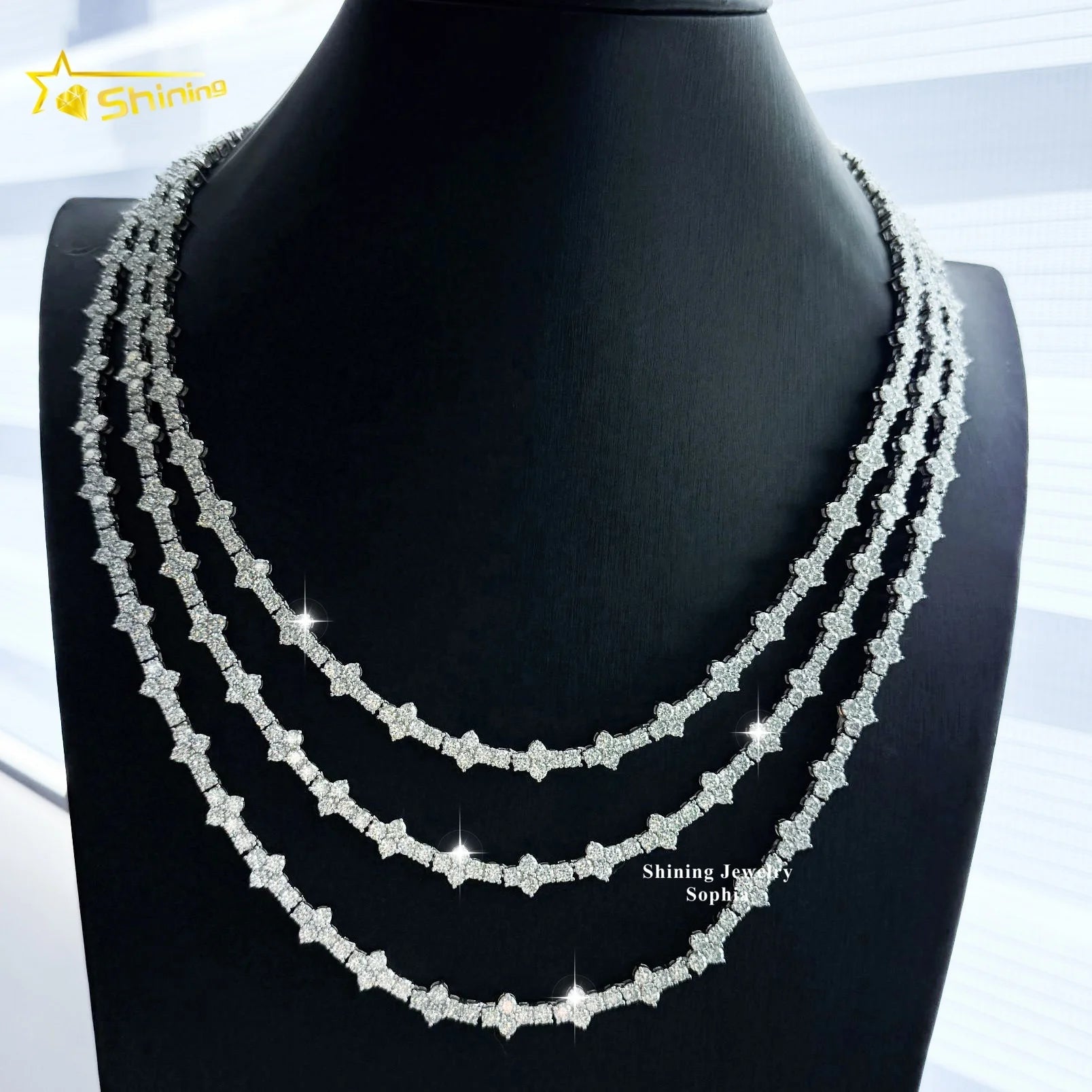 Hot Selling Hip Hop Moissanite Chokers Necklace S925 Silver Gold Plated 3mm VVS Moissanite Cross Tennis Chain