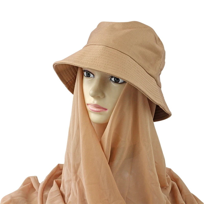 Wholesale Spring Square Polyester Solid Color Women's Scarf Ethnic Shawls Hijab with Hat