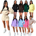 Custom Logo New Women's Street Wears Tracksuit Long Sleeve Pullover Hoodies Set Women's Two Piece Shorts Set