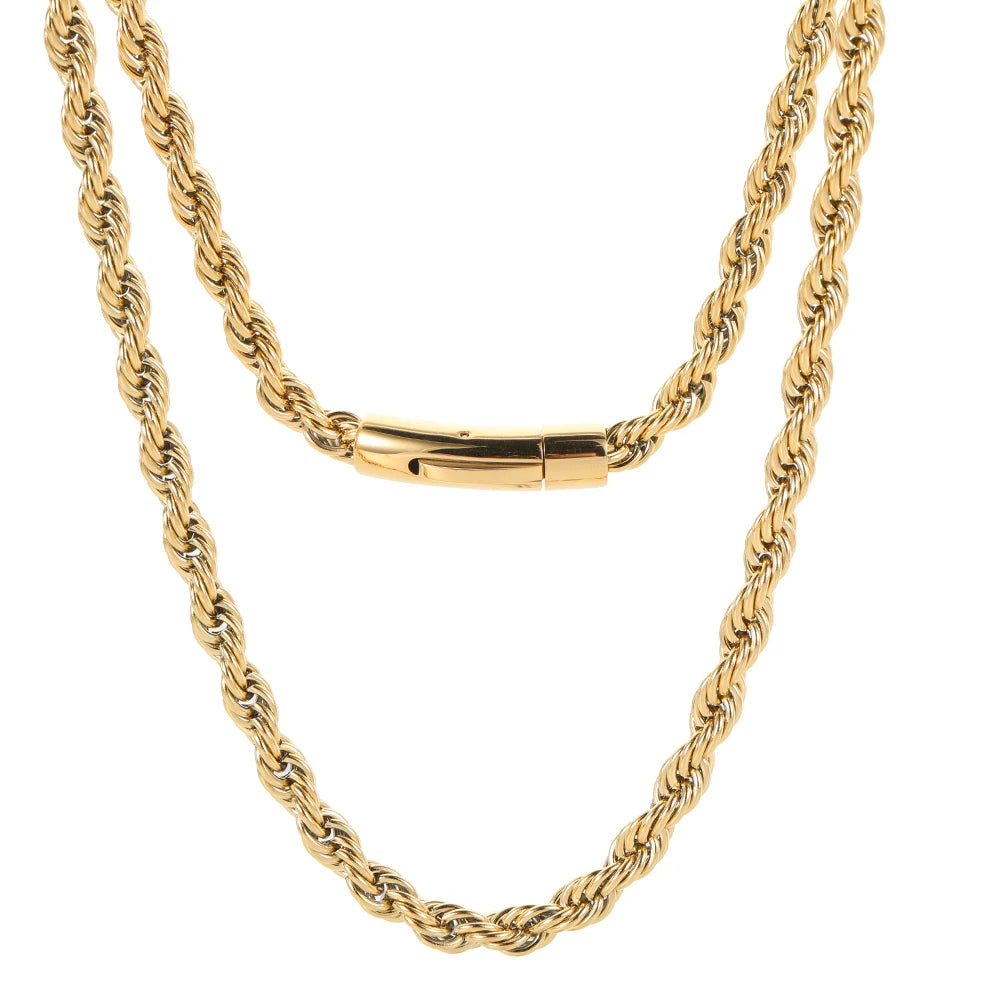NUOYA Hip Hop Fine Jewelry Gold Plated Stainless Steel Rope Jewelry Men Twist Chain Rope Necklace