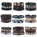 2022 New Braided Leather Wrap Wood Beads Woven Ethnic Tribal Rope Wristbands Mens Wooden Bracelet Set