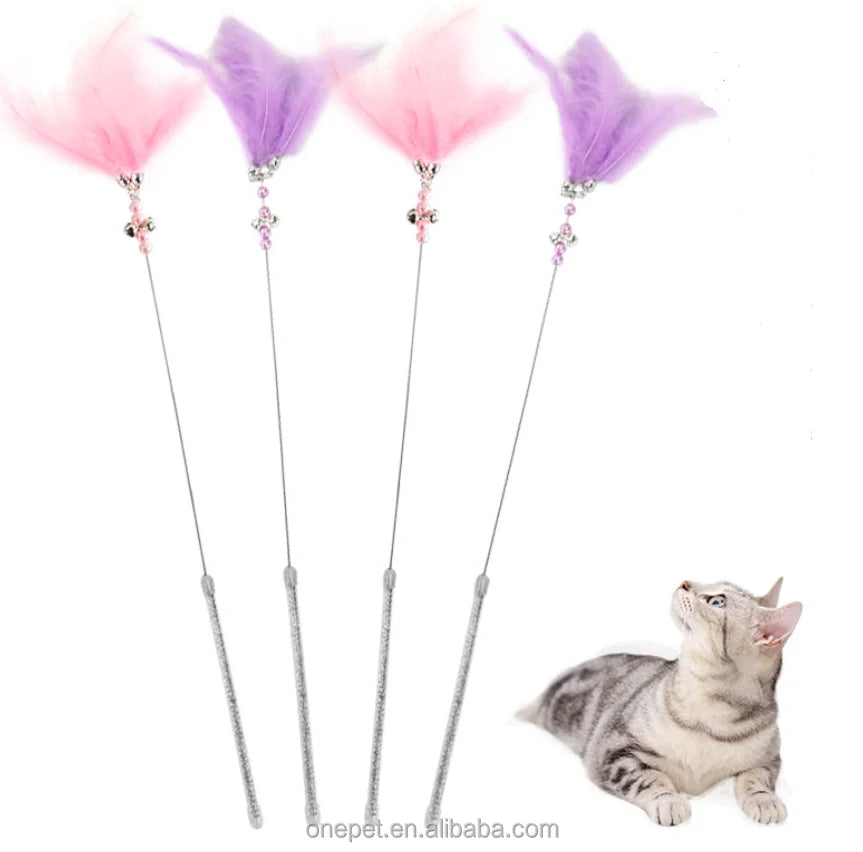 Cat Interactive Toy Fun Playing Feather Teaser Stick Toy Cat Teaser Wand