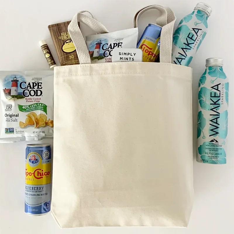 Custom Logo Reusable Canvas Cotton Shopping Tote Bag Recyclable Letter Print Storage Bag for Daily Use Promotion Gift
