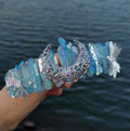 DIY High fashion plating clear blue handmade comb custom dragonfly accessories moon crown bridal headband hair accessories crystal crafts