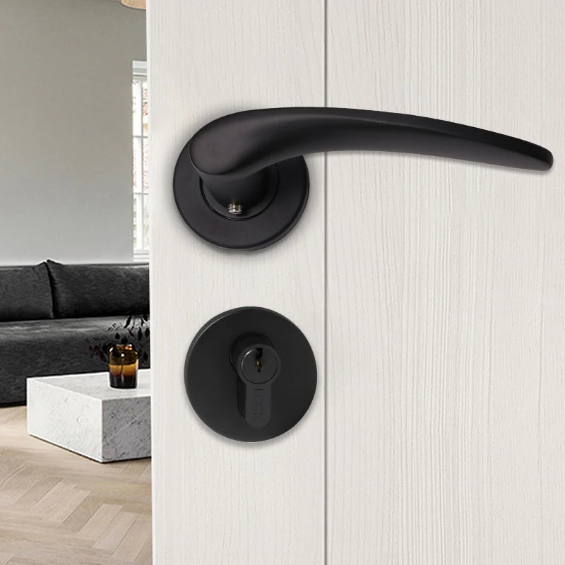 Heavy Duty Interior Wooden Door Pull Handle Arc-shaped Solid Stainless Steel 304 Brushed Black Bedroom Safety Lever Lock