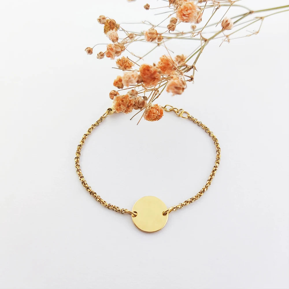 Custom Name Bracelet Stainless Steel Round Pendant Bracelet Set Stainless Steel Laser Engraving Jewelry