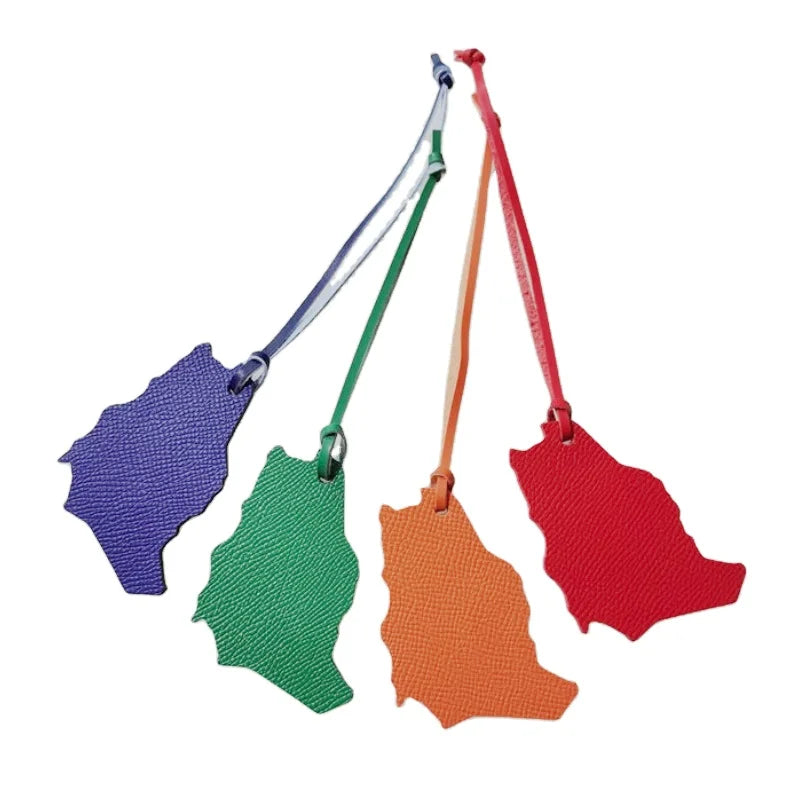 Hot Selling Multi Colors Pu Leather Saudi Arabia Map Shape Bags Charm Decoration Keychain for Bags and Cars