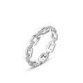 Rhodium Plated Chain Link Design Cubic Zirconia Wide Minimalist Flat Ring for Men's Wedding Bands Party & Gift Jewelry