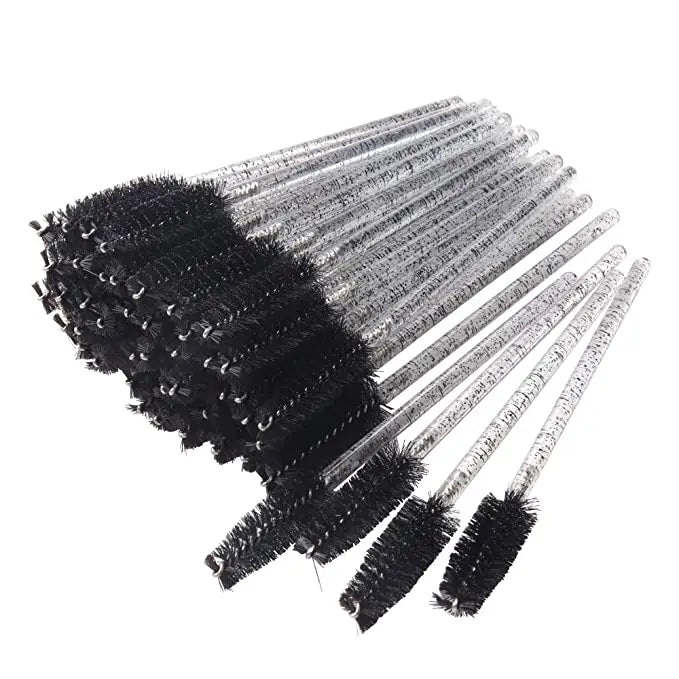 50pcs Packing Disposable Mascara Wands Crystal Black Handle Eyelash Brushes Makeup Applicator Kits