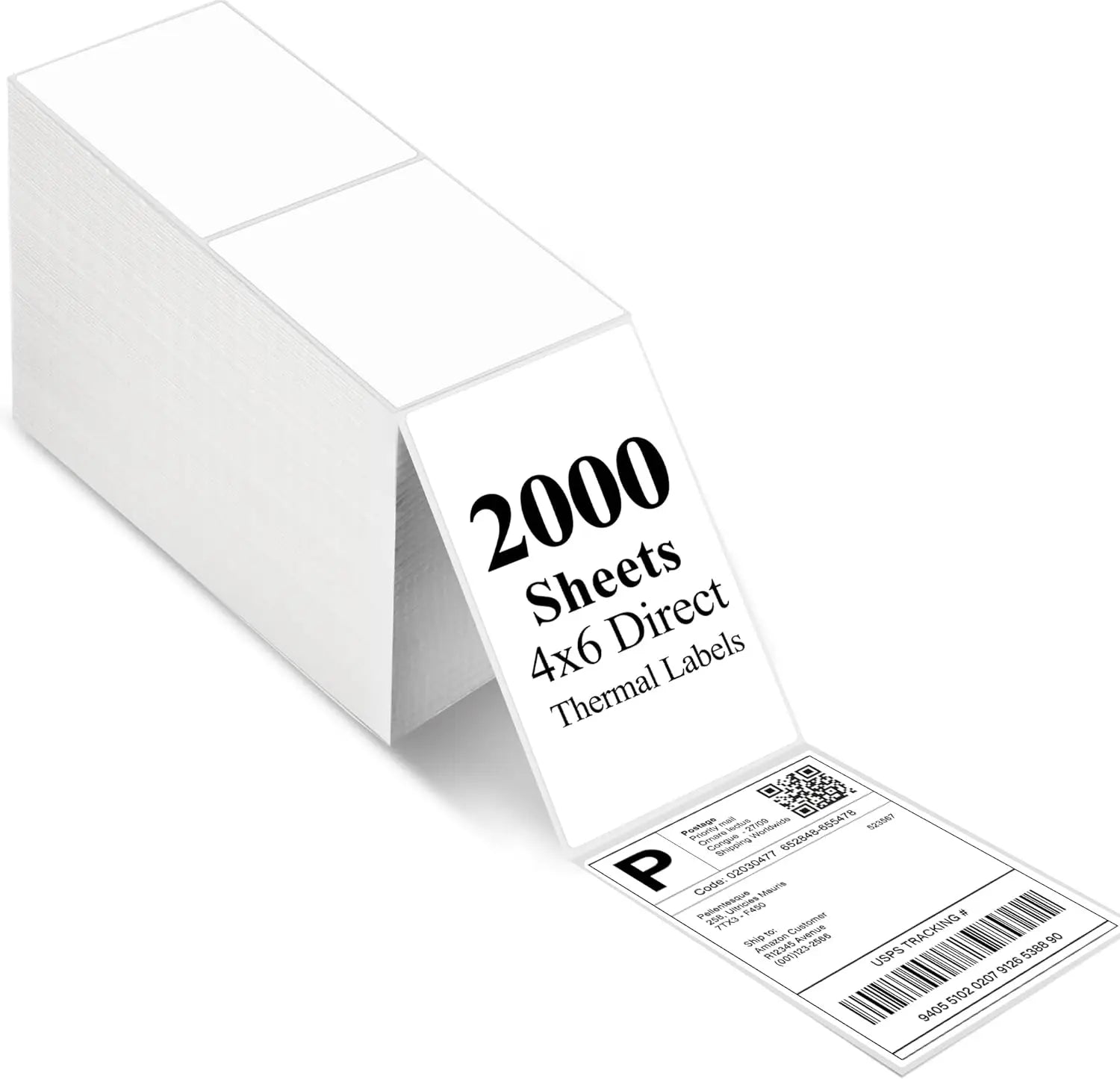 4X6 Reusable Thermal Shipping Labels Fan-Fold 2000pcs Perforated White Waterproof Postage Mailing Labels Compatible Zebra Rollo