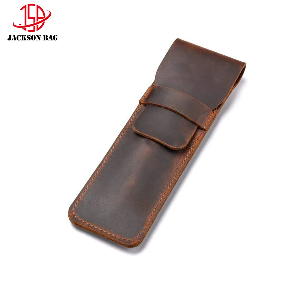 Handmade Crazy Horse Leather Pencil and Fountain Pen Holder with Cover Stationary for Students Businessmen & Artists Gift